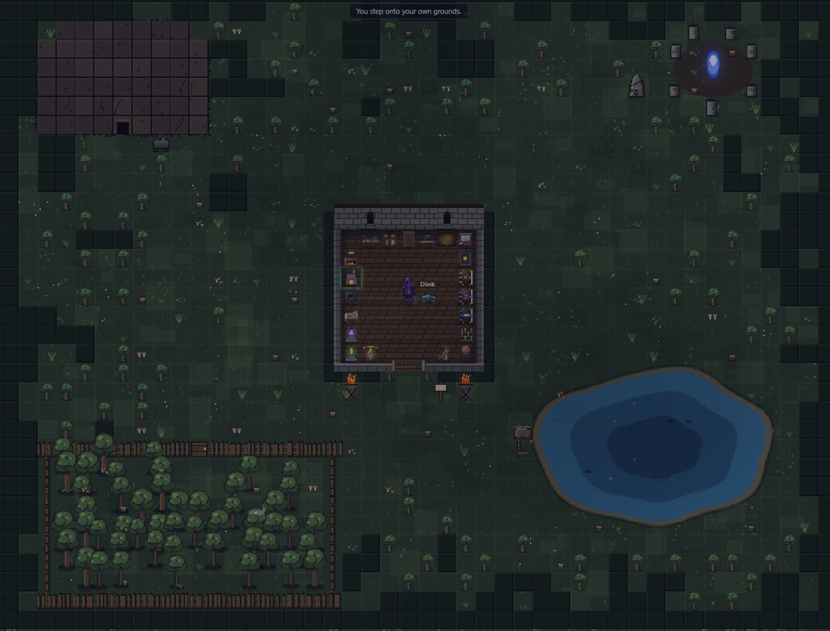 A player's own grounds — house, pond and lumber field
