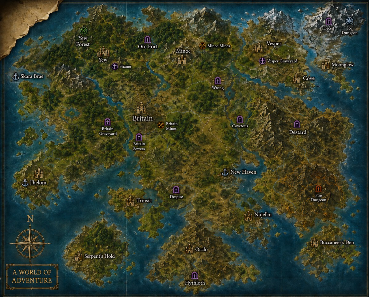 The world map, with every travelable location